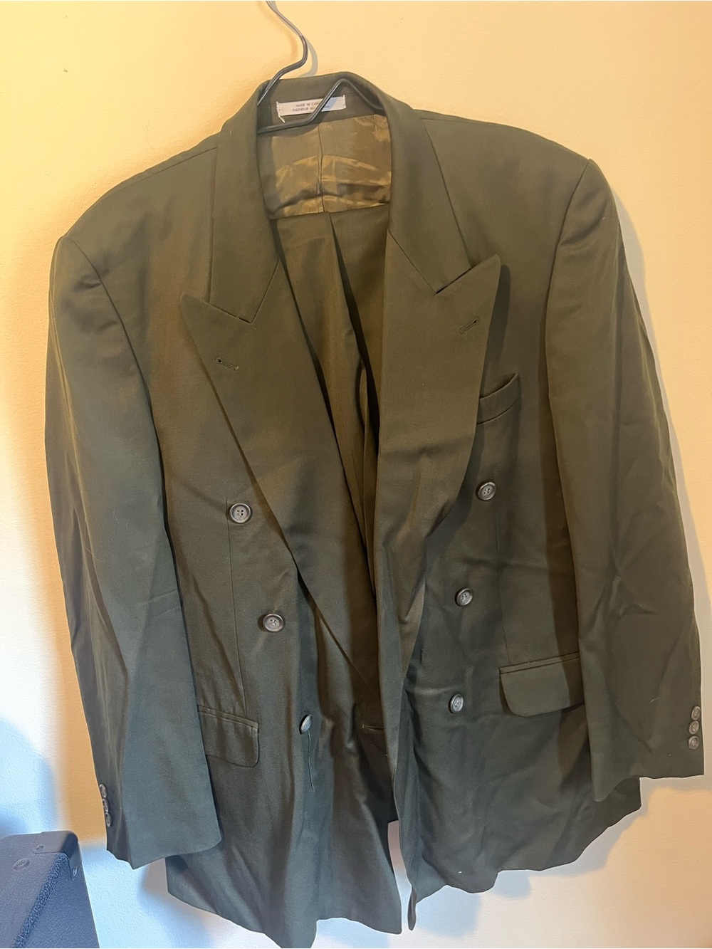 Gaudi' Double-Breasted Pea Suit in Olive Green